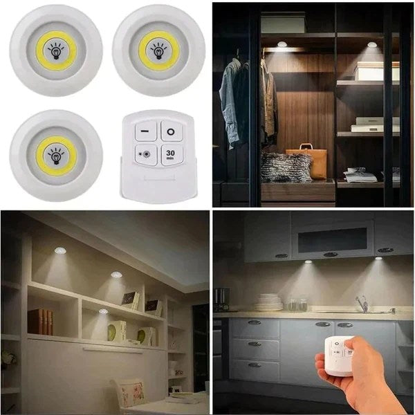 Pack Of 3 LED Remote Control Lights | Tap Light For Cabinet