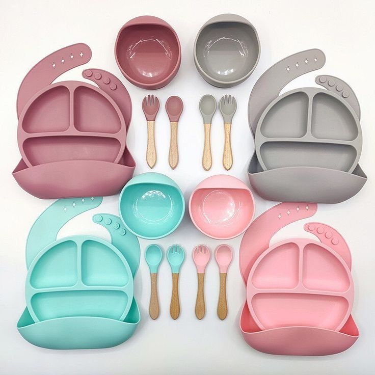 5 Pcs Set Baby Feeding Plates Cartoon Dinner Plate Set With Divided Plate, Fork And Spoon