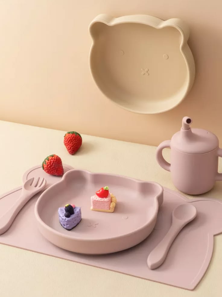 5 Pcs Set Baby Feeding Plates Cartoon Dinner Plate Set With Divided Plate, Fork And Spoon