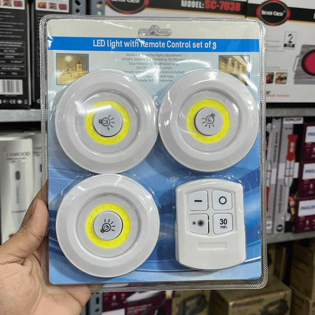 Pack Of 3 LED Remote Control Lights | Tap Light For Cabinet